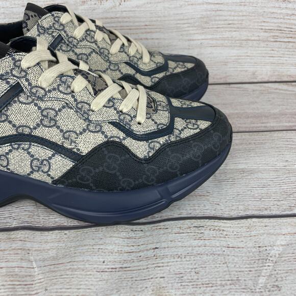 Gucci Rhyton GG Monogram Navy Blue Beige Mens Sz 6G US 6.5 Sneakers - Picture 14 of 16